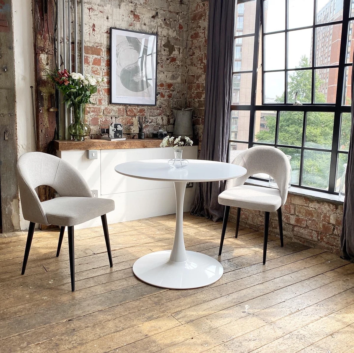 Round beige dining table set deals