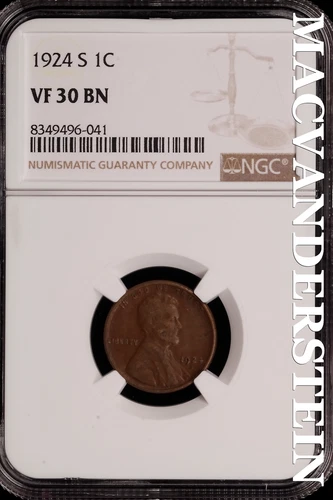 1924-S Lincoln Wheat Cent - NGC VF 30 BN - Scarce  No Reserve  #SLH166
