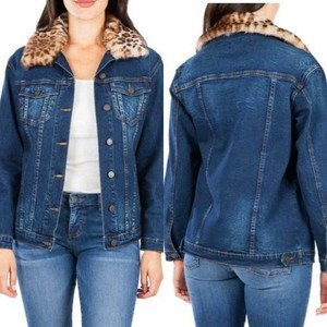 denim jacket with leopard collar