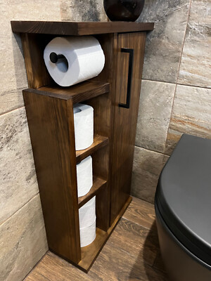 Rustic Wood Toilet Roll Paper Holder Unit Bathroom Toilet Brush Holder |  eBay.de