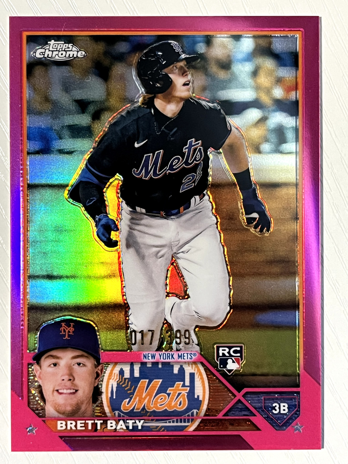 Brett Baty 2023 Topps Chrome Magenta Refractor RC #204 017/399 New York Mets