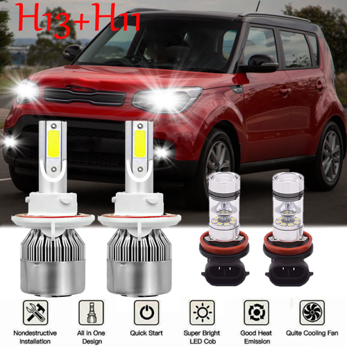 For Kia Soul 20142017 2018 2019 4x LED Headlight Hi/Lo + Fog Lights