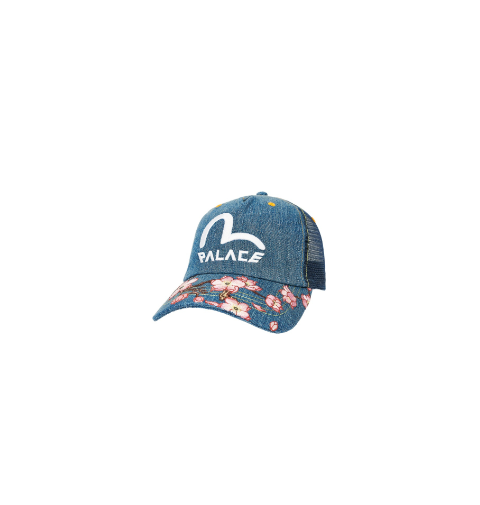 Palace Evisu Denim Mesh Trucker Cap Stone Wash Cherry Palace Evisu Denim Mesh Trucker Cap Stone Wash Cherry