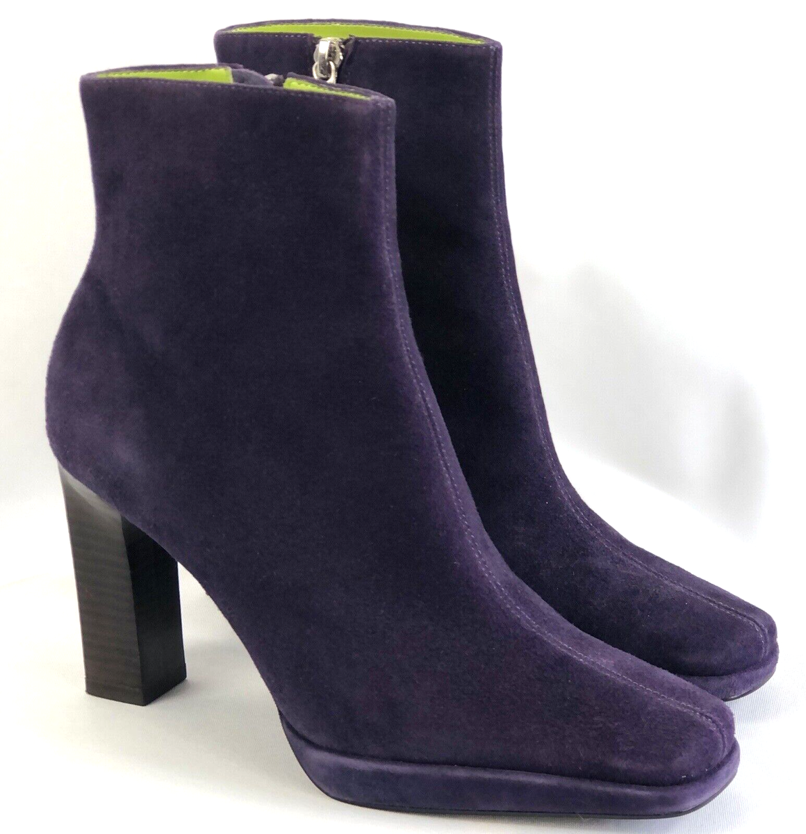 Vintage Tommy Hilfiger Suede Ankle Boots 7M Purple Heel Square Toe 90s  Y2K