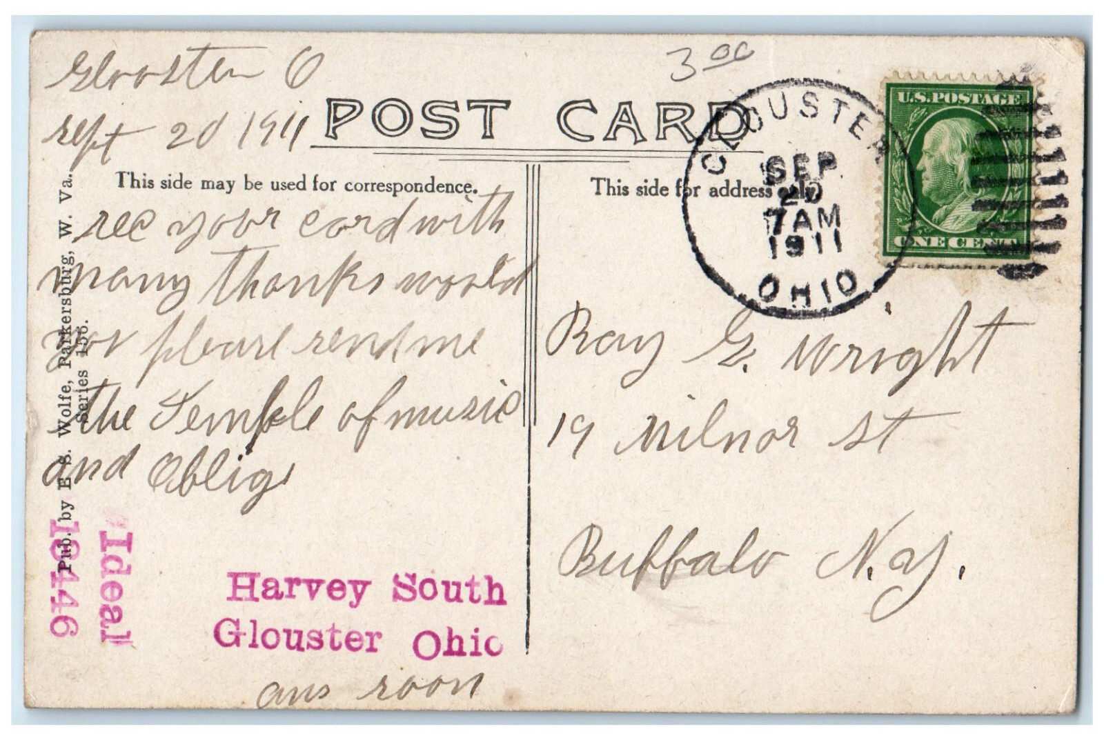 1911 U.S Post Office Parkersburg West Virginia WV Antique Posted