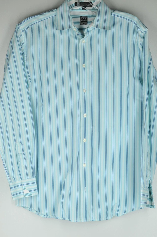 Camisa informal de algodón a rayas azules y blancas Ike Behar para niño L grande Foto 4 de 4
