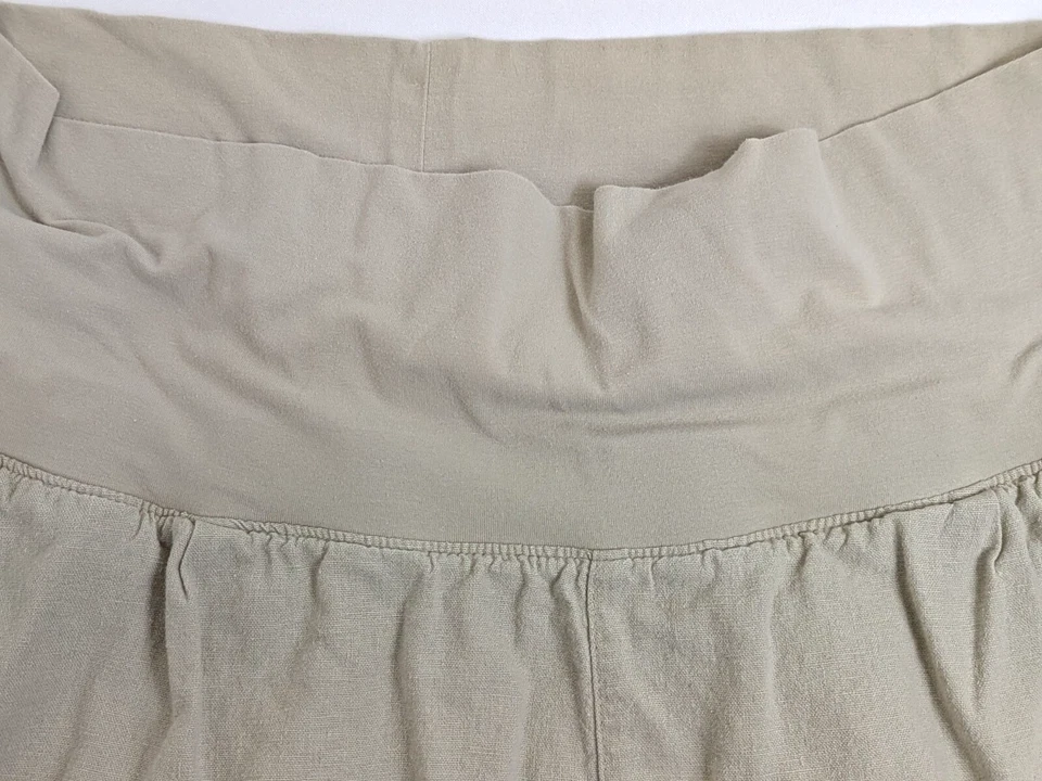 Old Navy Maternity Shorts size L Linen Blend Tan Khaki Pockets Rollover Waist - Image 2 of 4