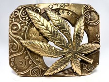 Rare 70s Cannabis Leaf Solid Brass Belt Buckle Taiwan Made 451 Stamp 119g Retro