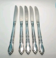 Vtg Stanley Rogers Korea AUBERGE Dinner Knives Stainless Scroll Pattern Set of 5