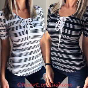 SweatyRocks Women's Casual Long Sleeve Ribbed Knit Button Henley Striped T Shirt 