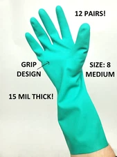 12 PAIRS! NITRI-MASTER Chemical Resistant Nitrile Rubber Gloves 15mil MEDIUM HR