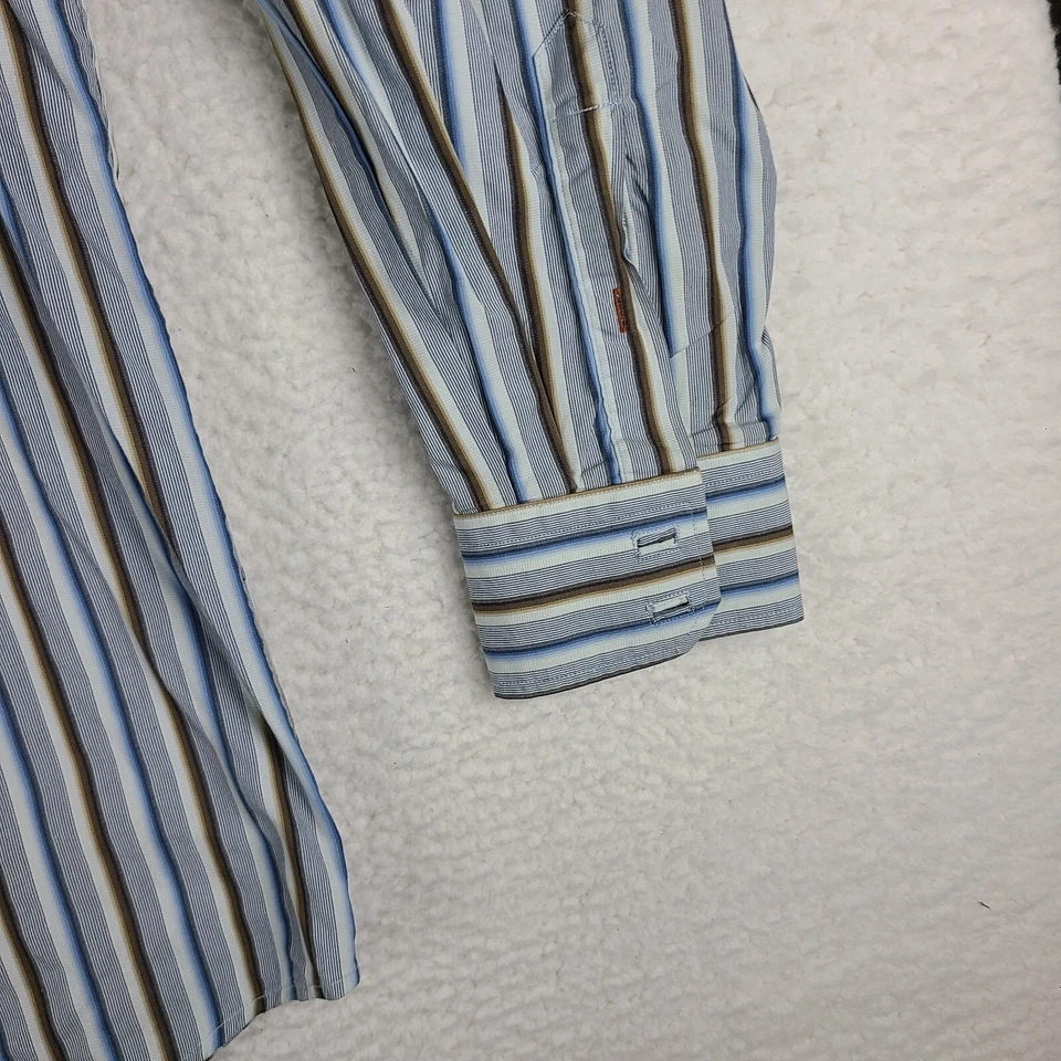 Camisa Tommy Bahama Para Hombres 2XL XXL Azul Marrón Rayas Algodón Vestido Abotonado Foto 2 de 4