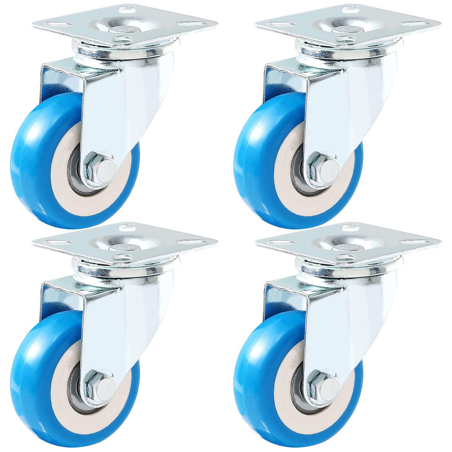 4 Pack 2 inch Swivel Polyurethane Casters Wheels, No Brake, Heavy Duty Metal