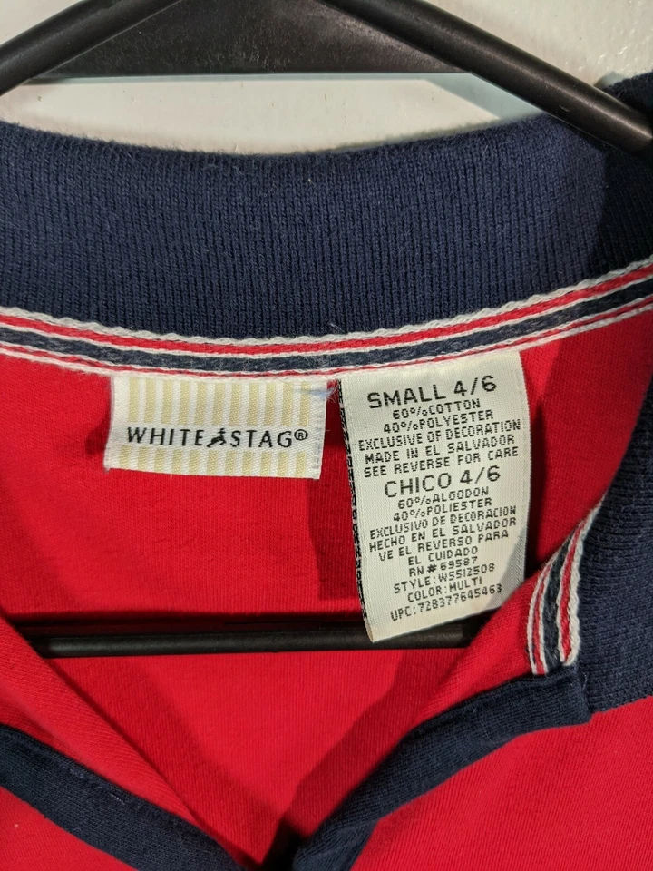 Chaleco Tenis Vintage Blanco Ciervo Patriota Cuello Bandera Mujer Pequeño 4/6 Estrella Detalle Foto 2 de 3