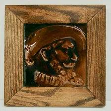 Framed American Encaustic Antique Tile Victorian Man