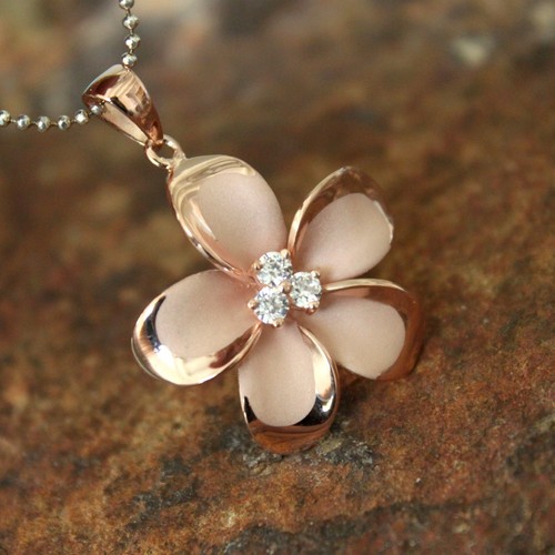 25mm Large Rose Gold Plumeria Hawaiian Flower Silver Pendant