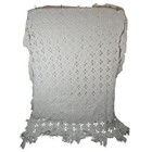 Full sized crochet coverlet with fringe bottom and sides, white handmade vintage