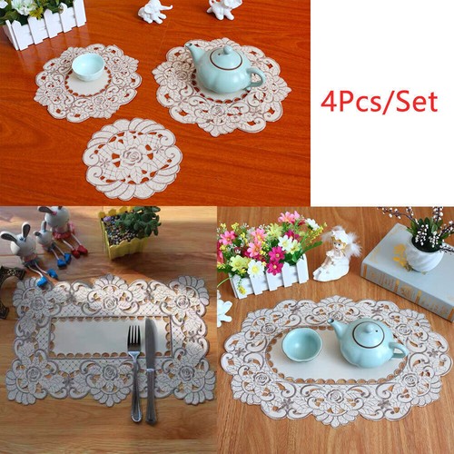 Set of 4 Vintage Embroidery Cutwork Lace Flower Placemat Dining Table Mats Doily - Picture 35 of 89