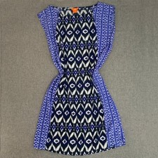 Joe Fresh Geometric Shift Dress Medium Blue Black & White Lightweight Belt Loops