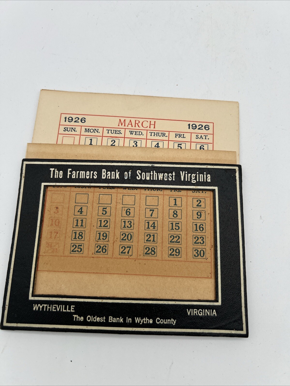 Vintage 1926 Paper Calandar Farmers Bank of Southwest Virginia