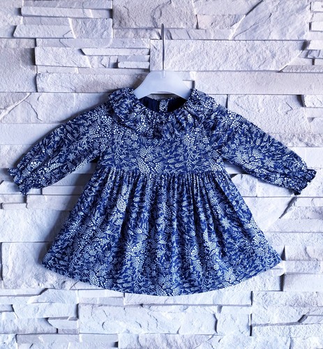 JACADI - ROBE BÉBÉ FILLE MOTIF PETITES liquidation ETOILES OR & BLANC DÉTAIL VOLANTS 6M