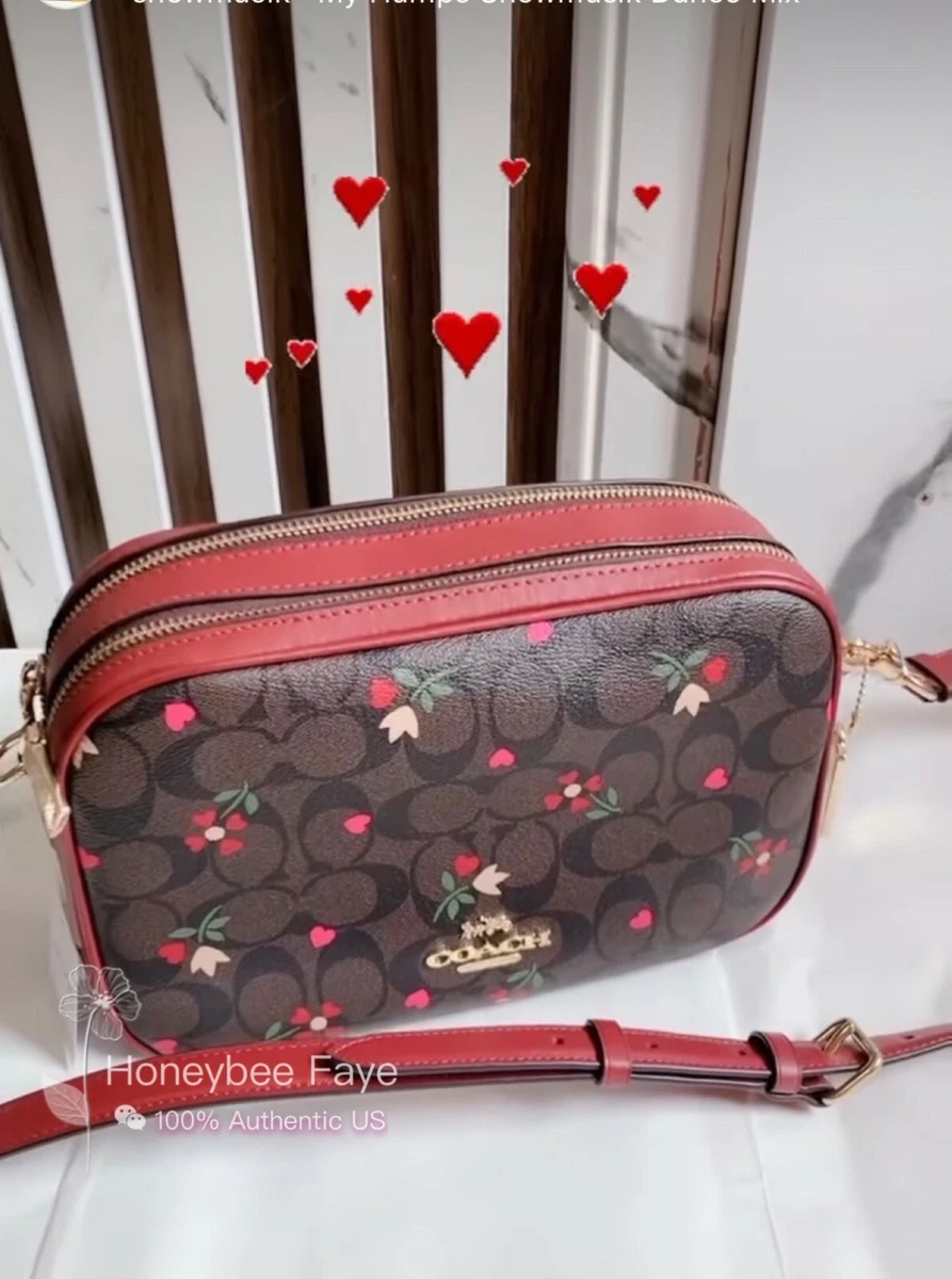 Jes crossbody in signature canvas with heart floral print Clearance