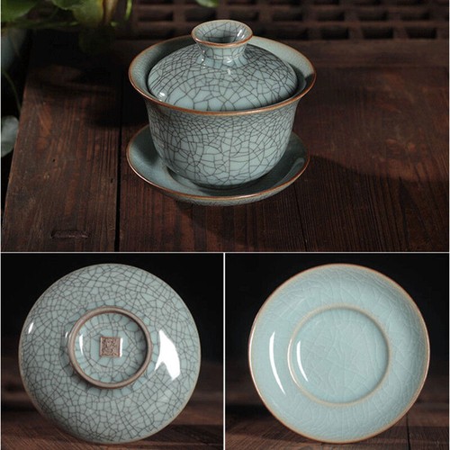Chinese boutique gaiwan geyao kiln craft crackle glaze cup bowl tureen saucer - Picture 2 of 22