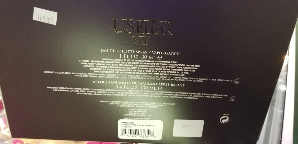 Usher VIP Juego de regalo de 2 piezas 1 oz 30 ml EDT + 3,4 oz 100 ml para después del afeitado NUEVO para hombres Foto 3 de 4
