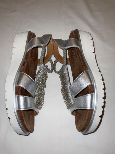 ara Bristol Platform Sandal Silver Metallic Leather Comfort 8.5-9 EU 39 - Picture 3 of 7