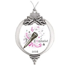 Microphone Singing I Love Music Choir 2024 Bulb Merry Christmas Silver Ornament