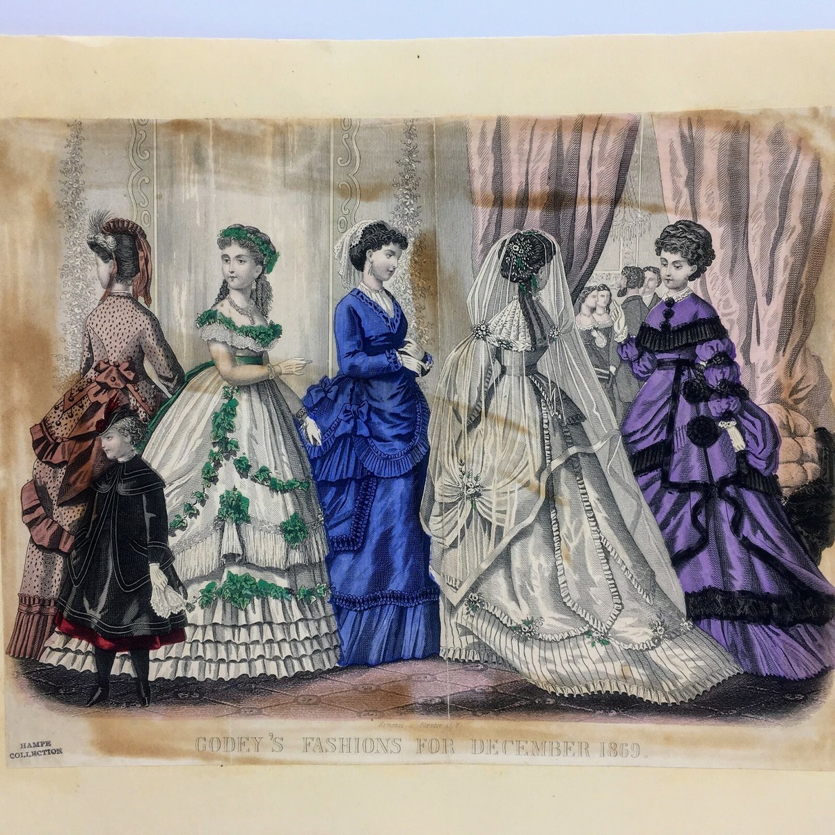 GODEY'S Lady Fashion Plates RARE Original VICTORIAN Art 1869 Hand