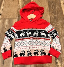 Fun Red Geometric Christmas Hoodie Sweatshirt Toddler Reindeer Size 2XL 7-8