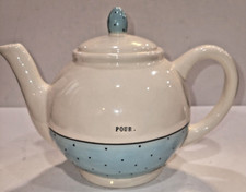 Rae Dunn Teapot Artisan Collection By Magenta "Pour" Blue with Black Polka Dots