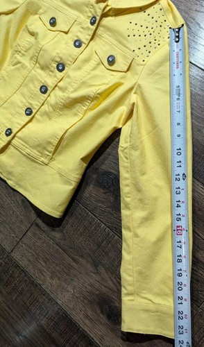 Christopher & Banks Sunshine Yellow Denim Jean Jacket Rhinestones Buttons Small - Picture 9 of 18