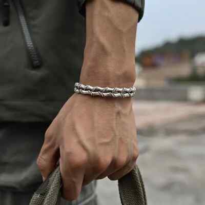 Bracciale Aperto Regolabile In Argento 925 – Design Bambù – Gioiello Minimalista Fatto A Mano Per Donna – Ipoallergenico - 2