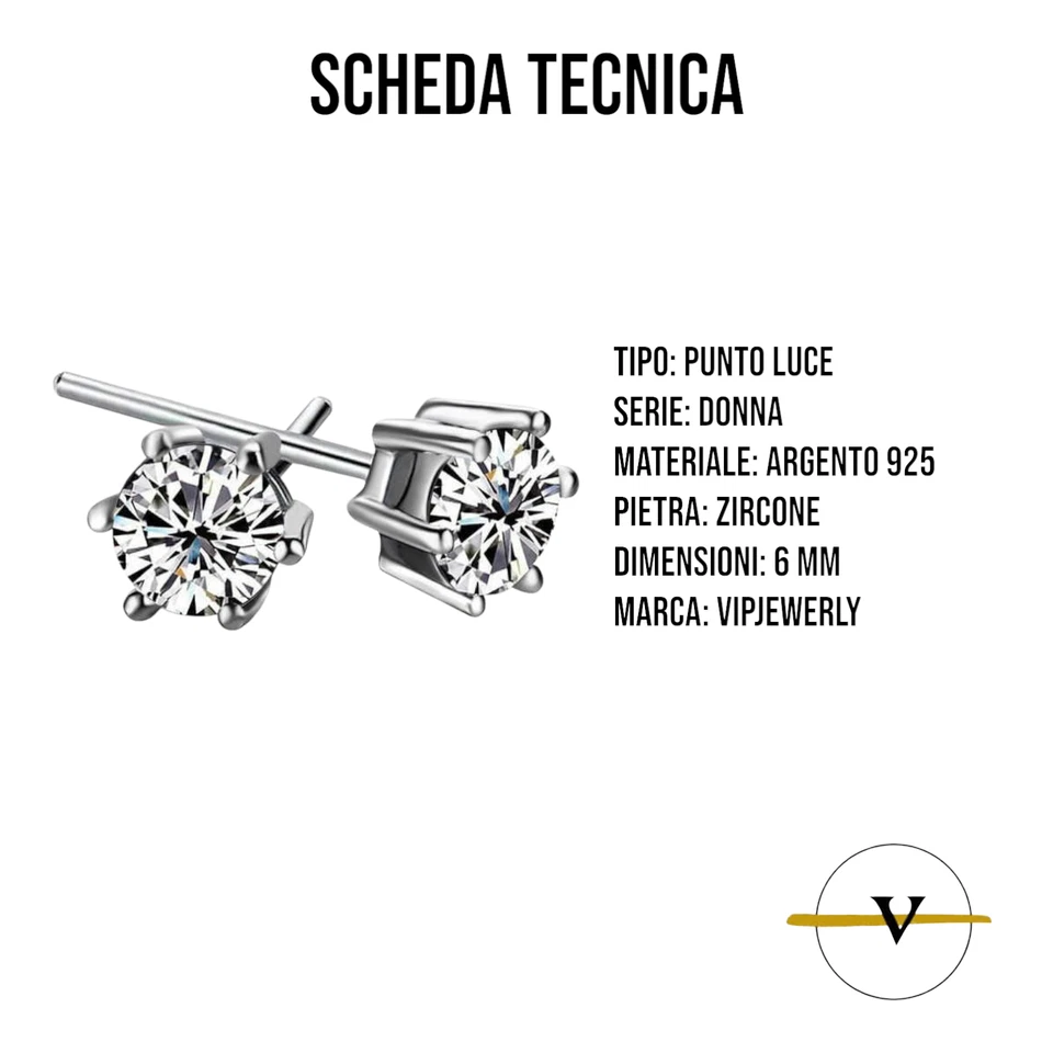 ORECCHINI DONNA IN ARGENTO 925 CON ZIRCONE COLORE DIAMANTE 6 mm VINCENT PAUL - Immagine 3 di 4