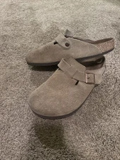 Birkenstock Boston Shoes Mens Size 10 Taupe Suede Soft Footbed Clogs Slip On