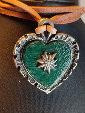 Trachten Halskette Edelweiß am 60 Cm Echtlederband Einzelstück Handarbeit