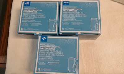 3 - 12 Count Medline Conforming Stretch 36 Gauze Bandages New in Box - 4''x75''