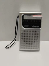 Vintage VONDIOR AM/FM 2 Band Pocket Transistor Radio w/Hand Strap Silver Tested
