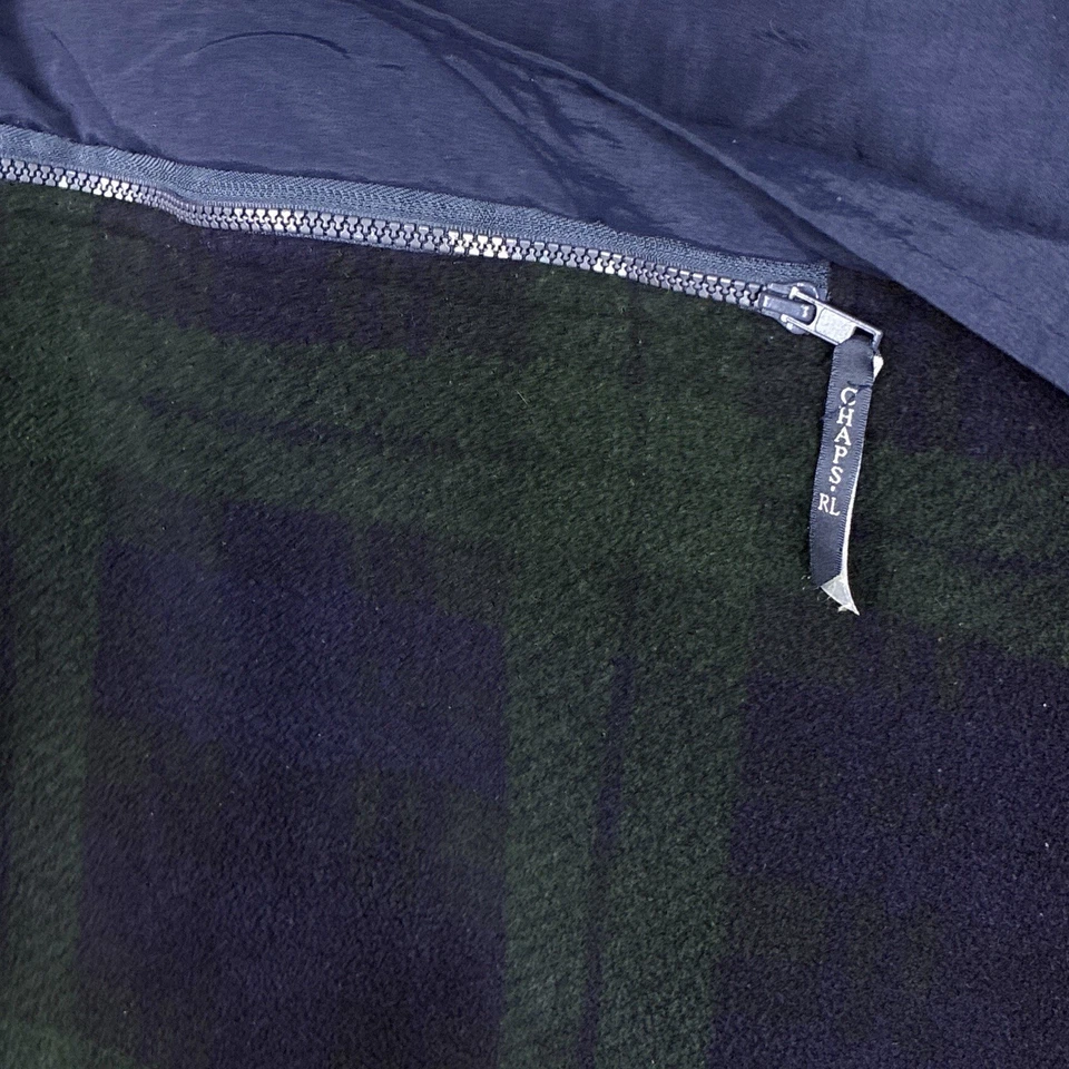 VTG 90s Ralph Lauren Chaps 1/4 Zip Jacket Men L Green Plaid Fleece Oversized USA - Image 3 of 4