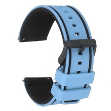 Silicone Watch Bands 24mm Soft Watch Bands with Frosted Buckle, Light Blue Black