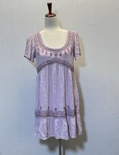KNOX ROSE Dusty Pink Embroidered Knee Length Cottagecore Rayon Dress Small