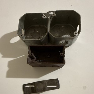 Lot of 3 Metal Galvanized Gray Rectangular Outlet Boxes w/ Bracket, Knockouts