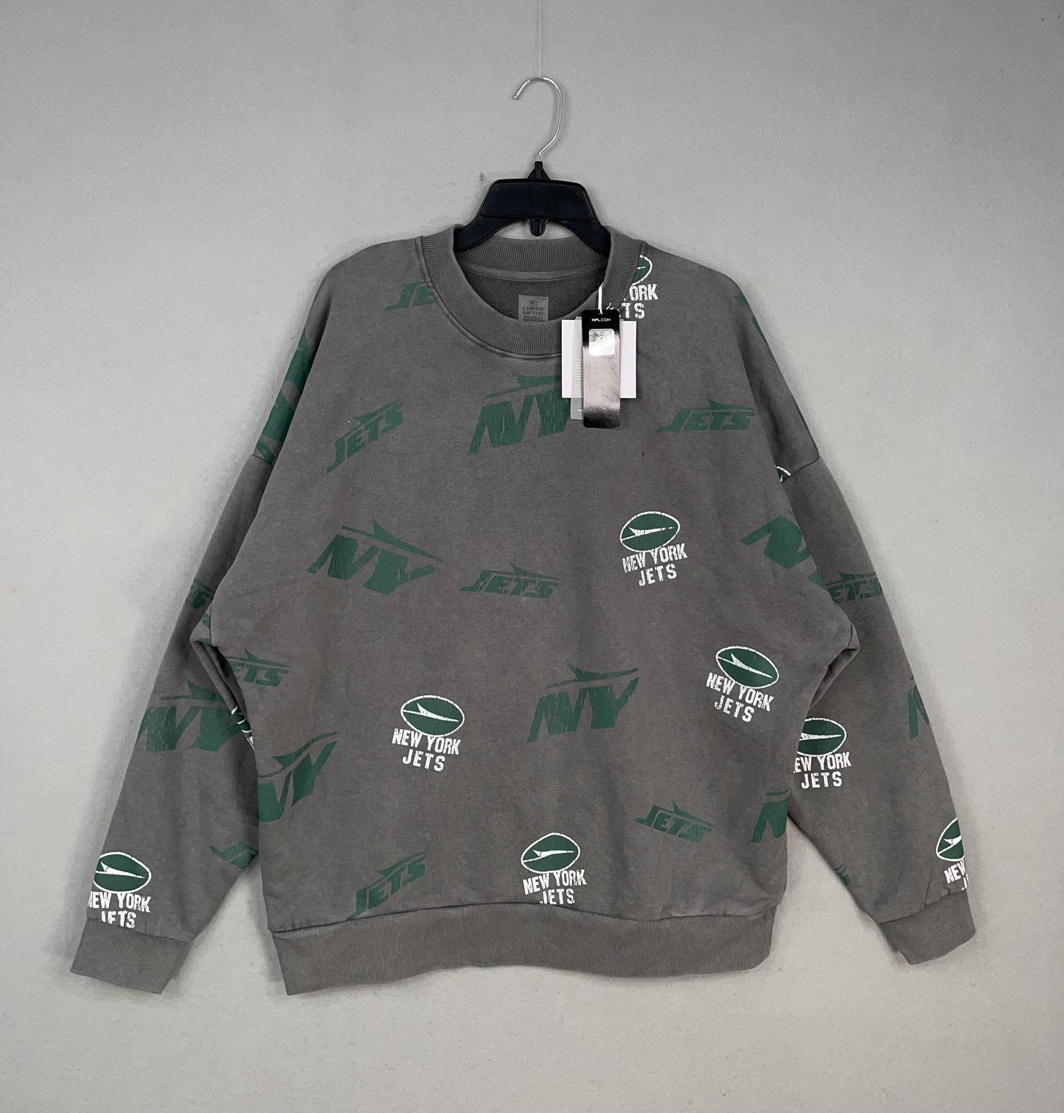 New York Jets Sweatshirt Adult Medium Gray Green NFL Football Pullover Crewneck