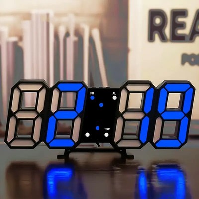Digital 3D Wall Number Clock Desktop LED Alarm Clocks Hour for Home Kitchen