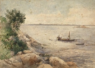 Agnes Dean Abbatt Coastal Watercolor 14x10 Fishing Boat Seascape