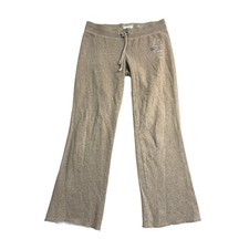 Aerie Womens Wide Leg Sweatpants Tan Heathered Fleece Raw Hem Size Large 1641