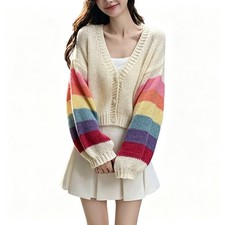 Women's Color Block Knit Cardigan Sweater Coat for Leisure Spring Autumn Winter