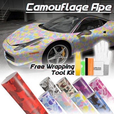 2-Pack Camo Car Wrap Samples - 4x8 Inch Dark Blue Ape Pattern Matte Vinyl Film